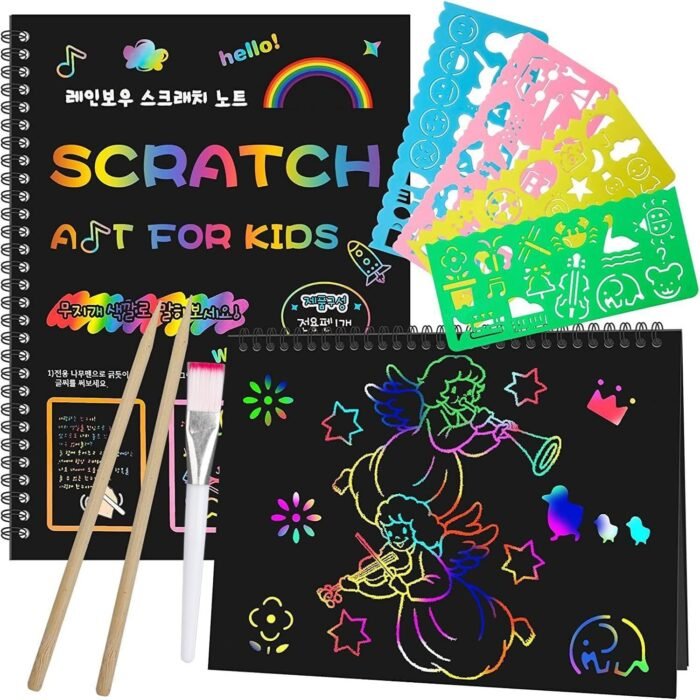 Smasiagon Scratch Paper Art Set for Kids: 2 Pack Scratch Off Art Notebook Crafts Christmas Gifts for Kids Ages 3-12 Girls Boys Birthday Thanksgiving Easter Valentine's Party Favor Games DIY Activity