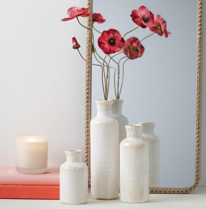 Sullivans White Ceramic Vase Set, Farmhouse Decor, Home Decorative Vase, Vases For Your Kitchen, Bedroom, Office, Living Room, Bathroom, & Shelf Centerpiece Table Decorations (CM2333) - Image 9