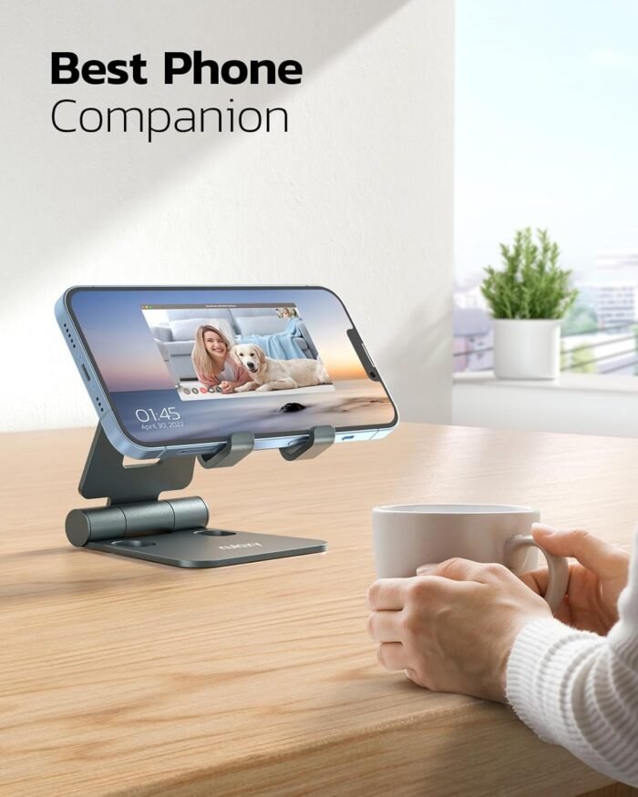 Nulaxy Dual Folding Cell Phone Stand, Fully Adjustable Foldable Desktop Phone Holder Cradle Dock Compatible with Phone 16 15 14 13 12 11 Pro Xs Xs Max Xr X 8, Nintendo Switch, All Phones - Gray - Image 6