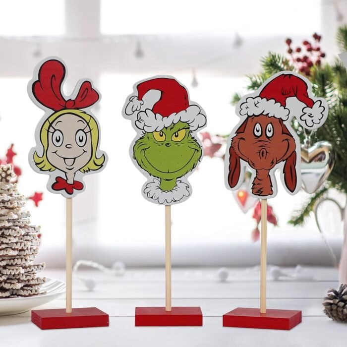 Christmas Decorations, Set of 3 Christmas Pedestal Tabletop Decorations, Rustic Christmas Table Centerpiece for Home Kitchen Decor