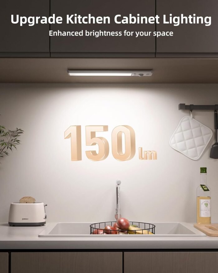 EZVALO Under Cabinet Lighting, 80 LED Motion Sensor Lights Indoor with 3 Color Temps, 1900mAh Rechargeable Under Cabinet Lights Wireless, Dimmable Under Counter Lights for Kitchen, Closet (2 Pack) - Image 3