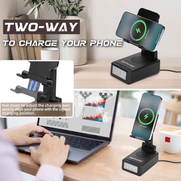 Bluetooth Speaker with Phone Wireless Charging Phone Stand, Men Gifts for Dad Christmas Xmas from Daughter Son, Husband Him Anniversary Birthday Gifts from Wife, Cool Gadgets Stocking Stuffers - Image 4