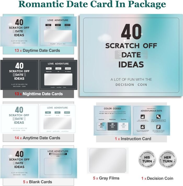 Valentines Day Gifts for Her Him, 40 Scratch Off Date Ideas Gifts for Boyfriend Girlfriend, Anniversary Birthday Engagement Couple Gifts Christmas Stocking Stuffers for Adults Men Women Husband Wife - Image 3