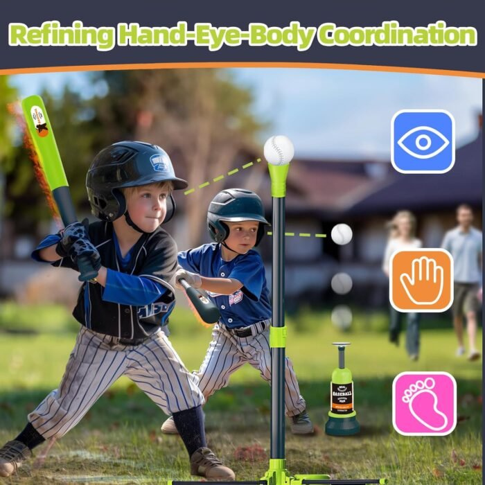 3-in-1 T Ball Set for Kids, Adjustable Height Hanging Baseball Batting Tee Set with 2 Bats, Teeball Hitting Stand, Ball Launcher for Toddlers, Sport Toys Outdoor/Indoor for Boys Girls - Image 5