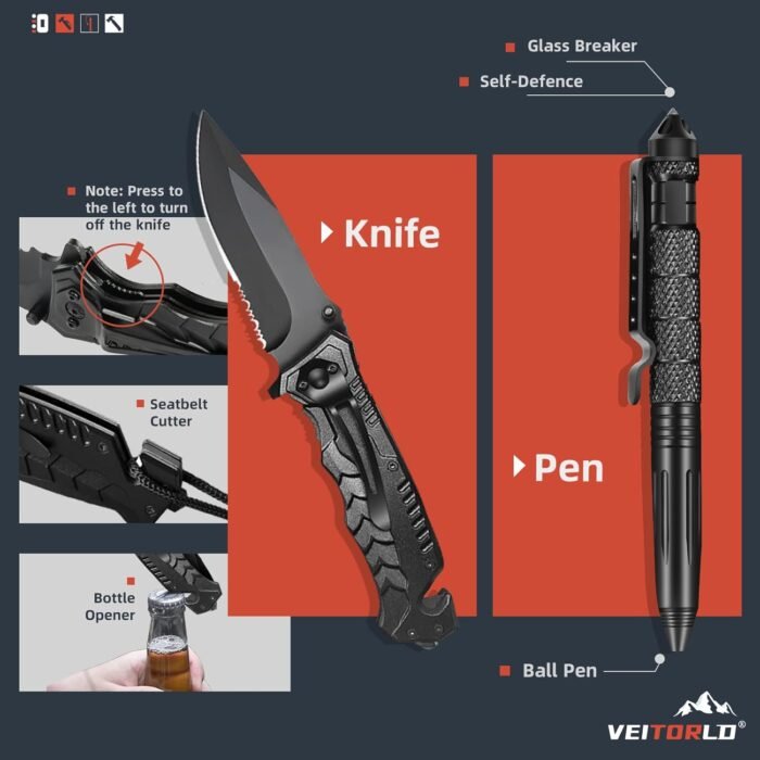 VEITORLD Gifts for Men Dad Him Christmas, Survival Gear and Equipment 12 in 1, Survival Kits, Cool Unique Fishing Hunting Birthday Gift for Husband Teen Boy Boyfriend Women, Stocking Stuffers for Men - Image 2
