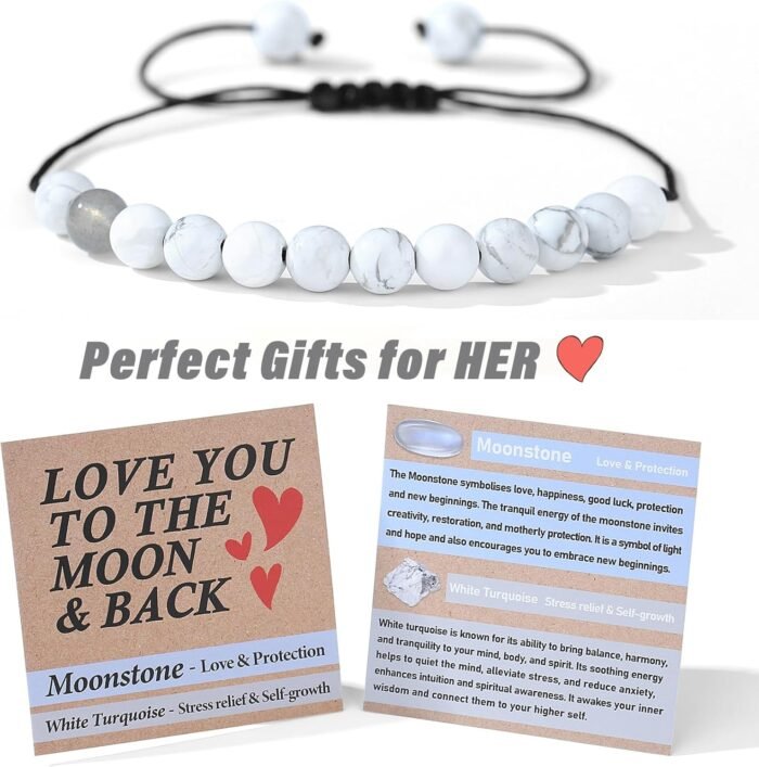 Unique Gifts for Him/Her-2 Pcs Crystal Matching Bracelets-Moonstone Sunstone-Comes in Gift Box with 2 Cards - Image 2