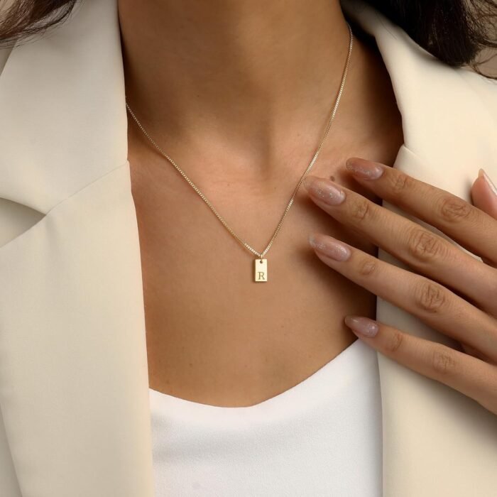 Initial Necklaces for Women 14K Gold Plated Letter Necklace Dainty Gold Name Necklace Personalized Initial Tag Pendant Necklace for Women Trendy Gold Jewelry - Image 3