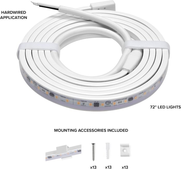 Maxxima 72 in. Hardwired LED Under Cabinet Strip Light, 2760 Lumens, 3000K Warm White, Kitchen and Living Room 120V White Cove Lighting, No Power Supply Needed - Image 3