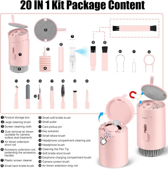 Laptop Phone Screen Cleaner Kit, Computer Keyboard Brush Cleaning Spray for iPhone AirPods MacBook iPad, 20-in-1 Electronic Device Clean Tool for Camera PC Monitor Earbud TV Tablet Car Screens - Image 2