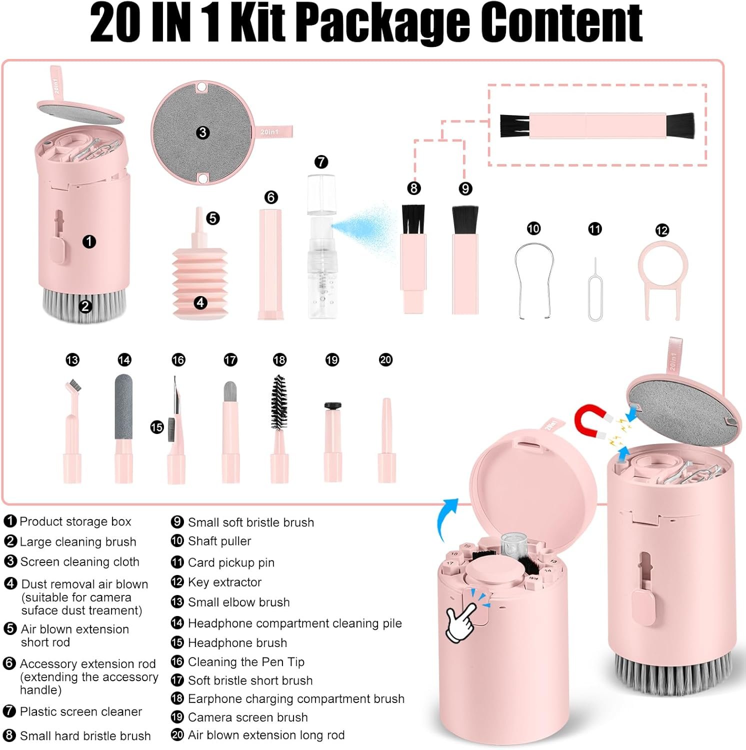 Laptop Phone Screen Cleaner Kit, Computer Keyboard Brush Cleaning Spray for iPhone AirPods MacBook iPad, 20-in-1 Electronic Device Clean Tool for Camera PC Monitor Earbud TV Tablet Car Screens - Image 2