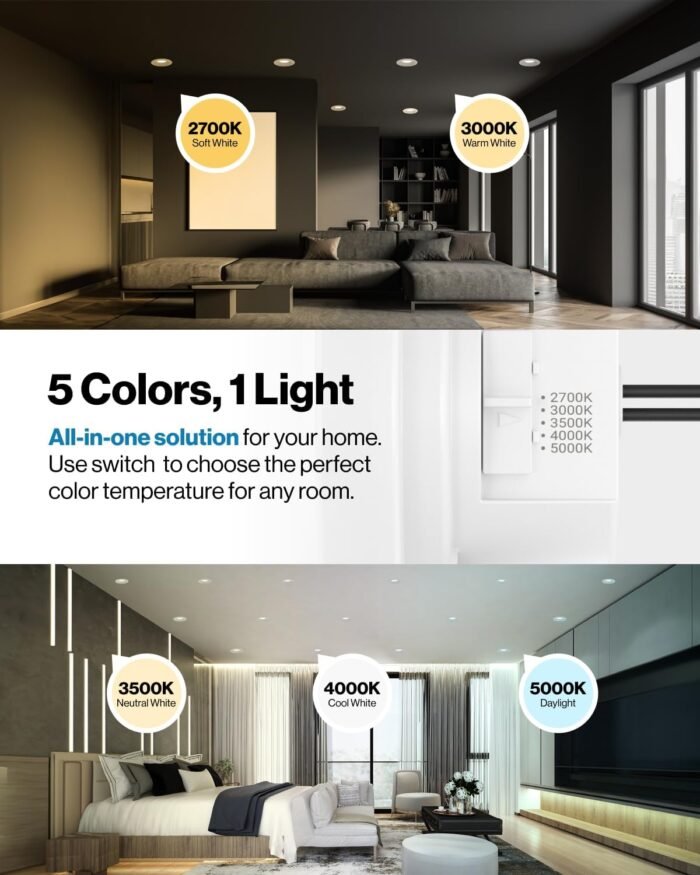 Sunco LED Recessed Lighting 4 Inch, 12 Pack Selectable 2700K/3000K/3500K/4000K/5000K, Dimmable Can Lights, Smooth Trim, 11W=40W, 660LM, Damp Rated, Retrofit Installation - UL Certified - Image 2