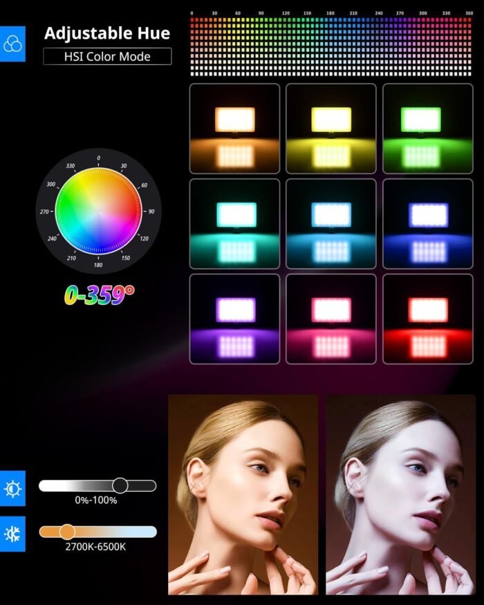 UBeesize 2-Pack RGB Photography Lighting, Studio Lights with Adjustable Tripod Stand and Ball Head, Video Light for Video Recording, Live Streaming, Makeup - Image 2