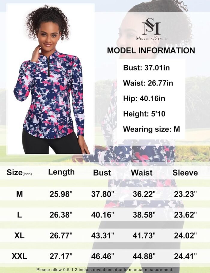 Misyula Womens Golf Shirts 1/4 Zip Sun Protection Quick Dry Tennis Running Athletic Workout Tops - Image 5