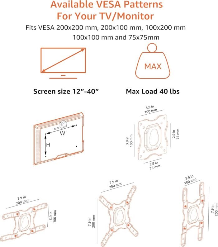 Amazon Basics Full Motion TV Wall Mount fits 12" to 40" TVs and VESA 200x200, Black - Image 3
