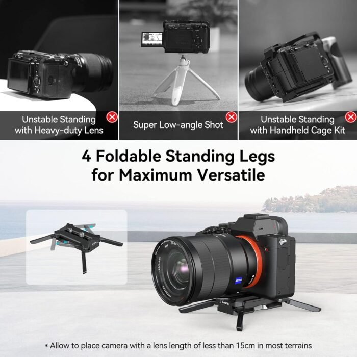 SMALLRIG Quick Release Plate for Arca-Type, Max. Load 44.1lb (20kg), Foldable Quadruped Support for Camera Lenses Within 5.9inch (15cm), Anti-Twist and Non-Slip Design - 3913 - Image 3