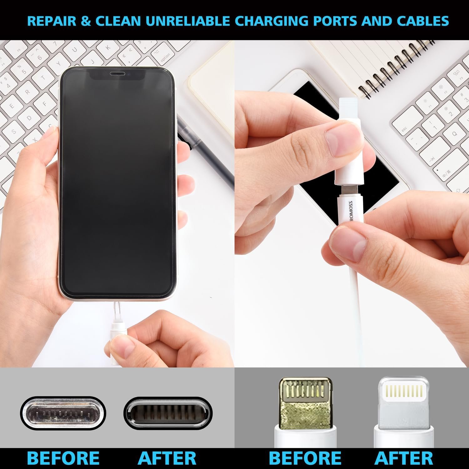 Phone Cleaning Kit,Multitool AirPod Cleaner Kit,Cell Phone Cleaning Repair and Recovery Phone (TypeC) Charging Port,Lightning Cables and Connectors,Easy to Store and Carry Design,White - Image 5