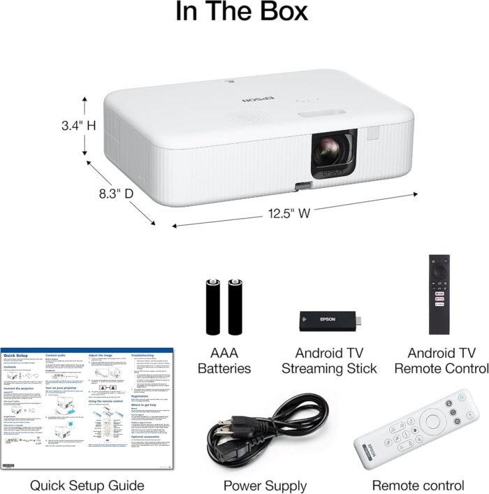 Epson EpiqVision Flex CO-FH02 Full HD 1080p Smart Streaming Portable Projector, 3-Chip 3LCD, 3,000 Lumen Color/White Brightness, Android TV, Bluetooth, 5W Speaker, Home Entertainment (Renewed) - Image 4