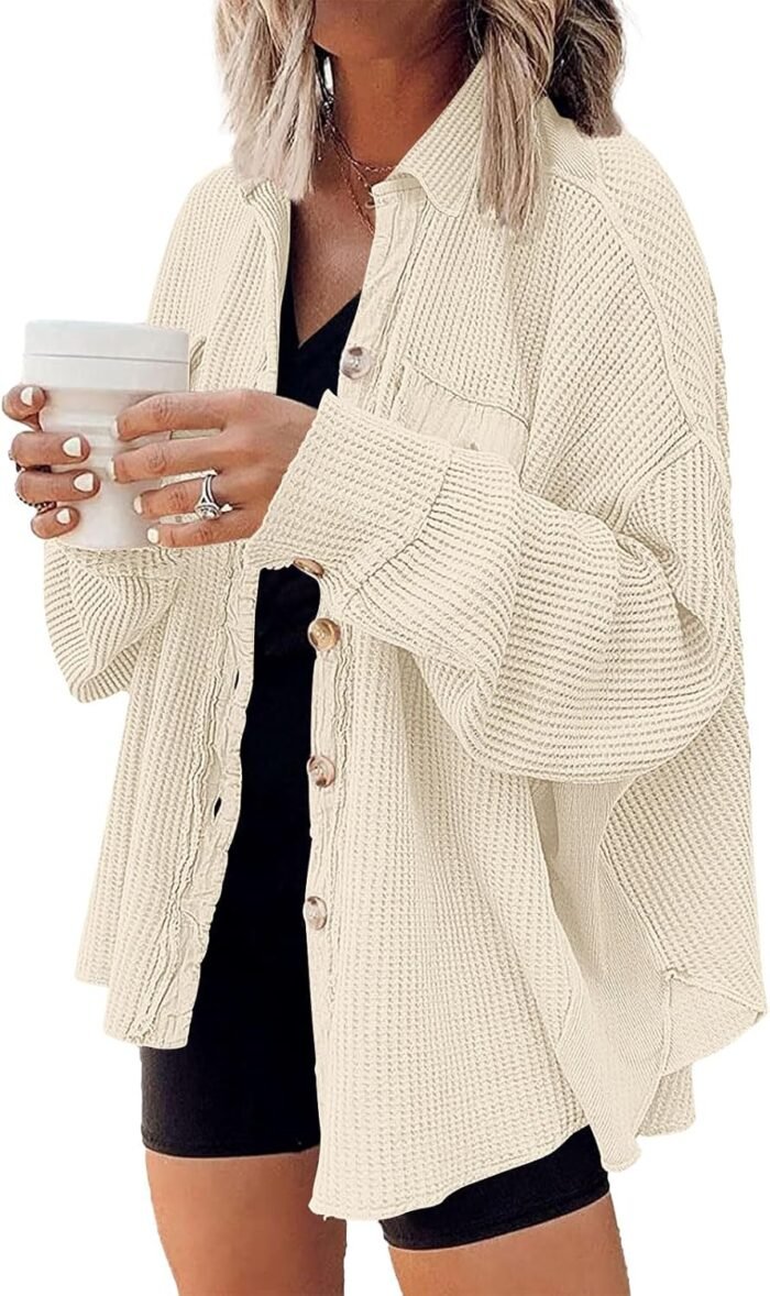 AUTOMET Womens Winter Clothes Fall Fashion Outfits 2024 Waffle Knit Clothing Oversized Button Down Shirts