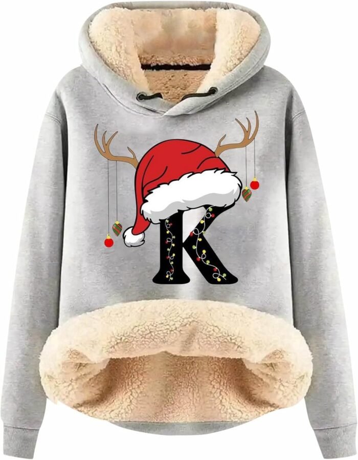 Women's Christmas Letters Printed Hoodie Back Wool Winter Warm Pullover Tops Fashion Sweatshirt Super Cropped