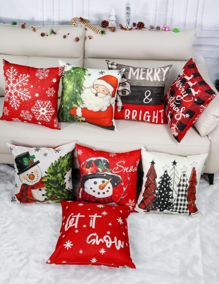 Christmas Decorations Set of 4 Double-Sided Print Christmas Pillow Covers 18" x 18", with 8 Cute Christmas Decor Patterns, Throw Pillow Covers Perfect for Christmas and Home Decor - Image 5