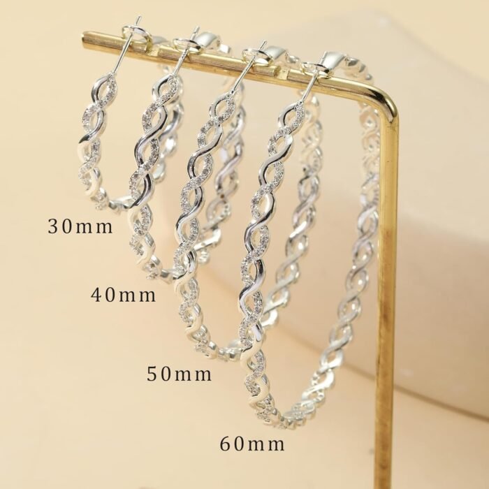 Senteria 925 Sterling Silver Earrings Hoops for Women Lightweight Twisted Hoop Earrings With Cubic Zirconia Hypoallergenic Hoops Earrings (20/30/40/50/60MM) - Image 5