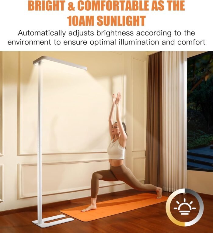Motion Sensor Floor Lamp - Modern 100W Full-Spectrum Standing Lamp for Bedroom, Living Room & Office - Minimalist Industrial Design, 36000+h Lifetime, 95000LM, 4000K, White Floor Lamp - Image 2