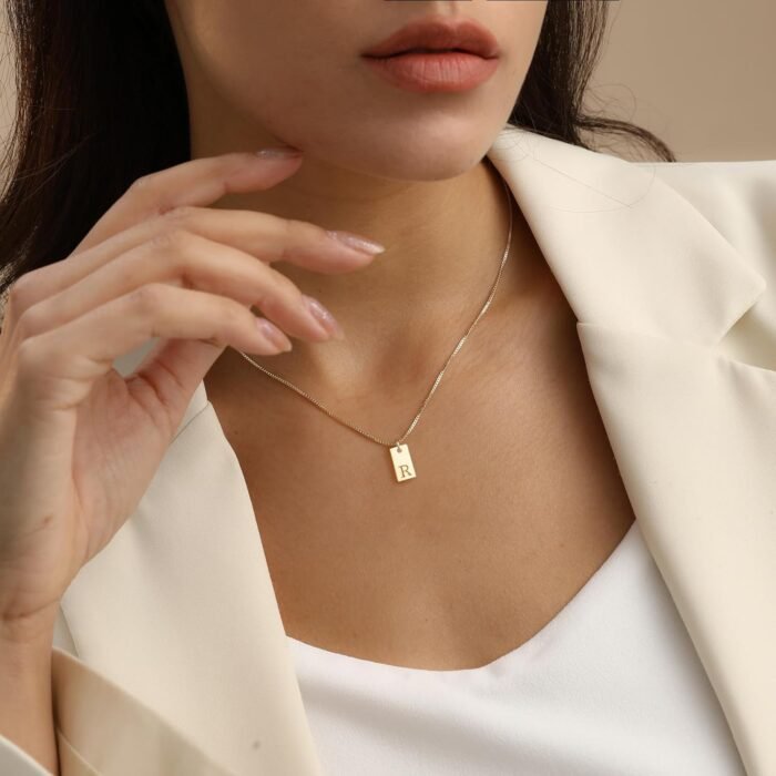 Initial Necklaces for Women 14K Gold Plated Letter Necklace Dainty Gold Name Necklace Personalized Initial Tag Pendant Necklace for Women Trendy Gold Jewelry - Image 4