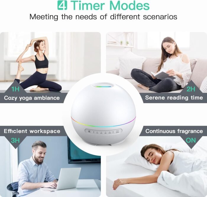 2 Pack Essential Oil Diffuser for Home - 200ml Aromatherapy Diffuser Humidifier with 4 Timers & 7 Colors Night Lights, 20dB Quiet Working for 10 Hours, Auto Shut-Off - Image 2