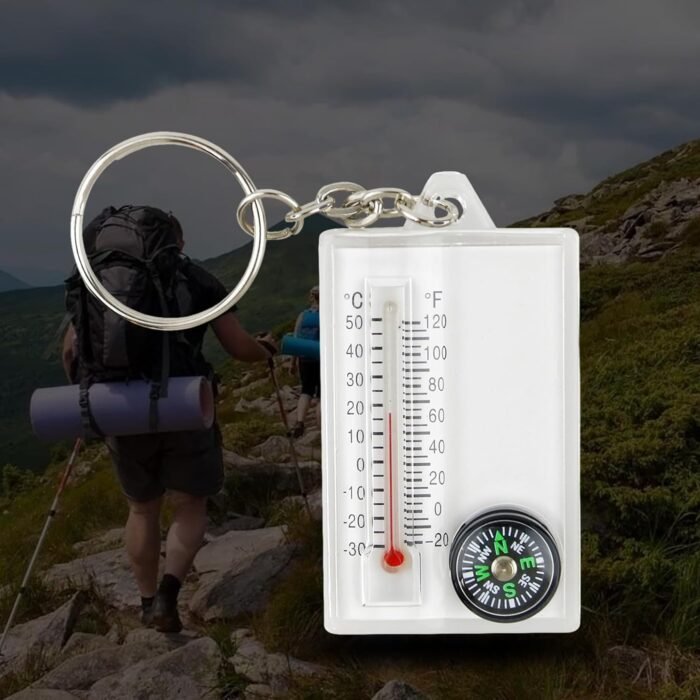 1Pc White Small Compasses Thermometer Keychain,Gear for Camping Hiking Backpacking Survival Key Hook Camping Compasses Electronics and Gadgets,Mini Pocket Sized Keyring Compasses - Image 6