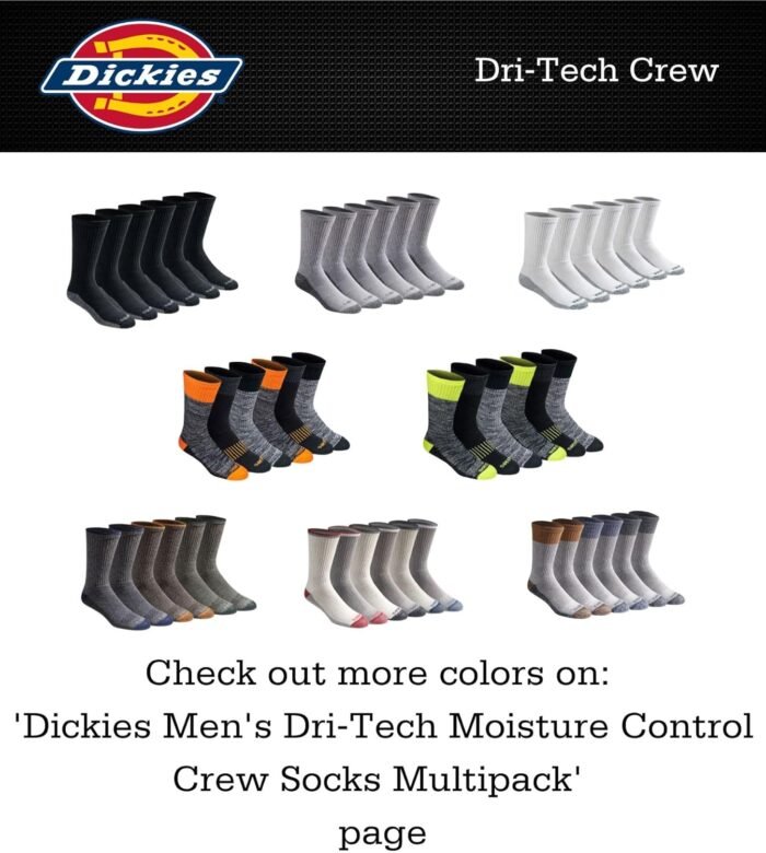 Dickies Men's Dri-Tech Essential Moisture Control Crew Socks, Available in M-XXL (6, 12 Pairs) - Image 4