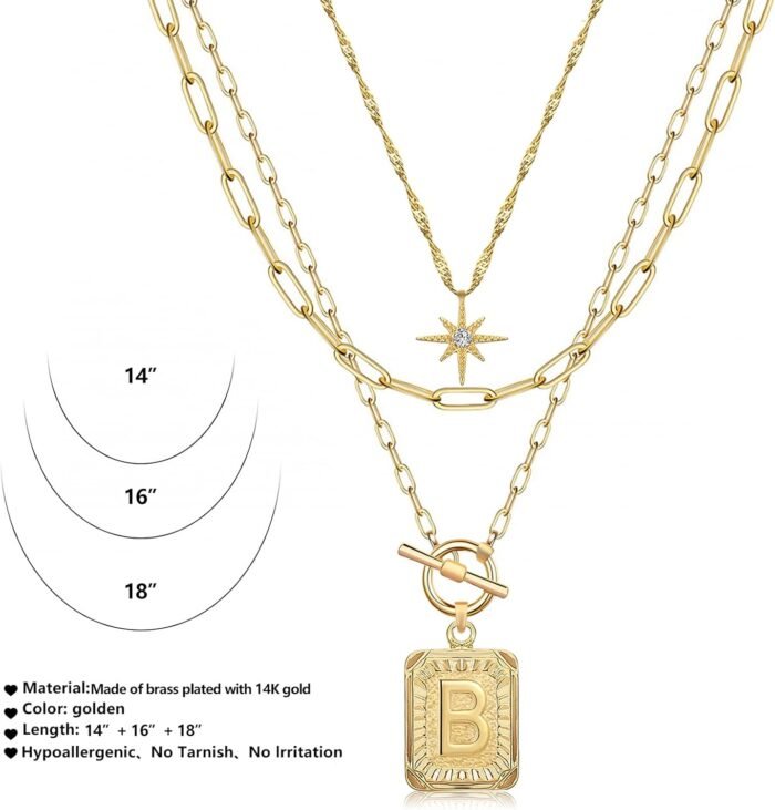 MJartoria Layered Initial Necklaces for Women Trendy, 14K Gold Plated Simple Star Choker Square Letter Pendant Necklace, Paperclip Chain Necklace, Gold Necklaces Jewelry Gifts - Image 5