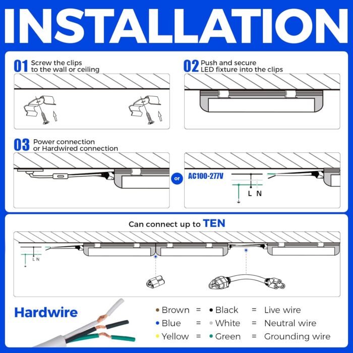 Barrina LED Shop Light 2ft, 20W 3000LM 5000K, T8 LED Light Fixture, Clear Cover, Ceiling and Utility Shop Light, Linkable Tube Lights, Shop Lights for Room, Garage, Workbench, Warehouse, 2-Pack - Image 9