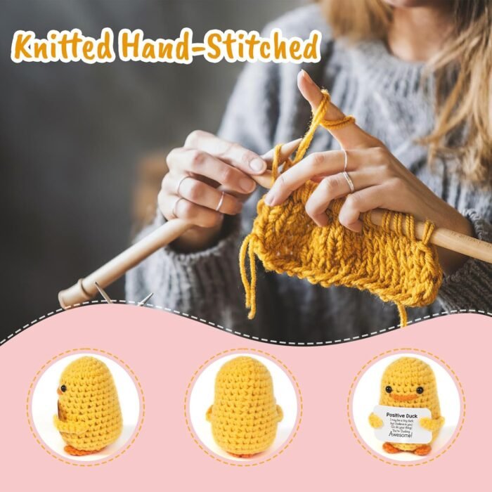 MBL Inspirational Crochet Positive Duck – Handmade Emotional Cheer Support Funny Pickle Potato Gifts for Women Friend Men Coworker Birthday Christmas Stocking Stuffer White Elephant Under 10 Dollars - Image 3