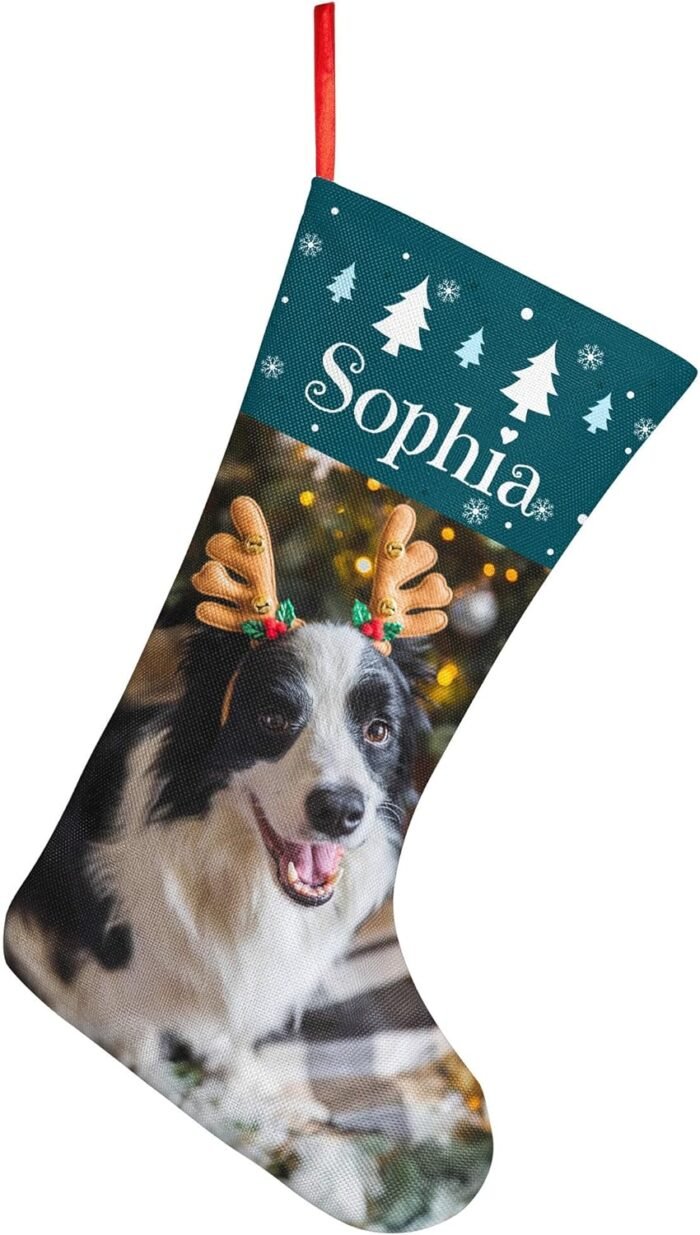 Easycosy Dog Christmas Stockings for 18.1" Personalized Pet Photo Name Custom Xmas Gifts Holiday Party Family Decoration