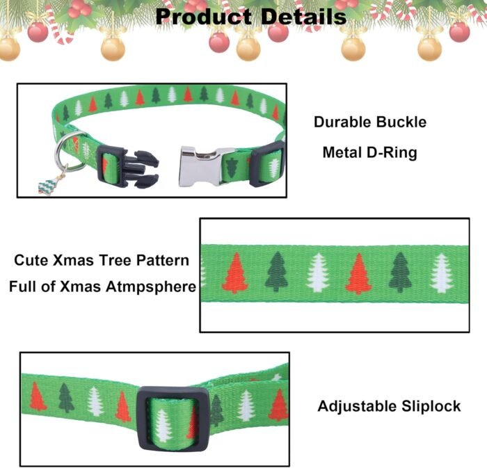 ADOGGYGO Christmas Dog Collar, Cute Christmas Tree Xmas Dog Collars Adjustable Soft Dog Christmas Collars for Small Medium Large Dogs (Large, Christmas Tree) - Image 4