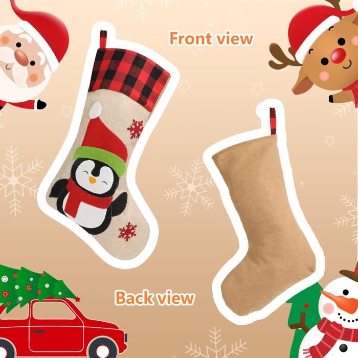 GoldFlower Christmas Stockings 5 Pack, 18'' Large Christmas Stockings with Santa Snowman Gnomes Pattern,Classic Buffalo Plaid Cuff,Xmas Ornaments for Family Stairs Fireplace Tree Hanging 5 - Image 5