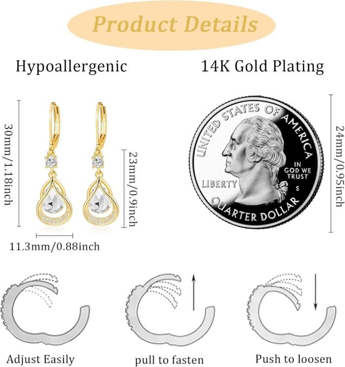 Dangle Earrings Trendy Leverback Birthstone Earrings 14K White Gold Teardrop Dangle Earrings Fine Jewelry Birthday Gifts for Women - Image 6