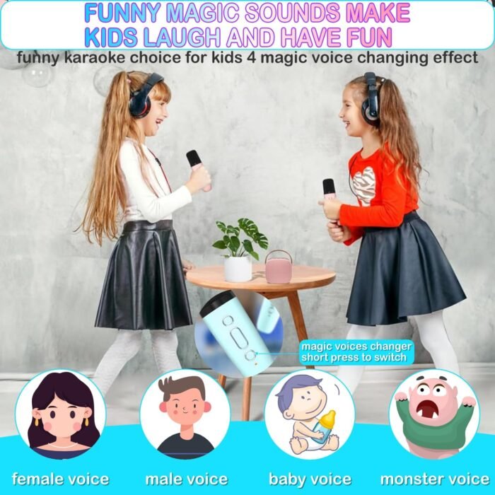 Kids Karaoke Machine, Portable Bluetooth Speaker with 2 Wireless Mics, Microphone Speaker Set with LED Lights for Home Party, Birthday Gifts for Girls Boys Kids - Image 2