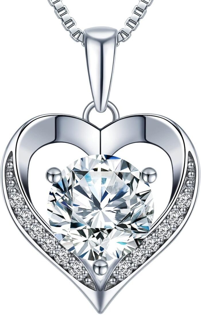 Heart Pendant Necklace Gifts for Wife, Engraved 'I LOVE YOU' Gift for Wife Girlfriend, 1-3 Carat Moissanite Necklace, Anniversary Eternity Jewelry Present for Wife, Birthday Gifts for Women