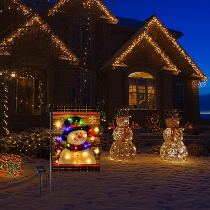 Lighted Christmas Garden Flag for Outside, Led Snowman Garden Flag, Winter Yard Flag 12x18 Double Sided for Outdoor Yard Porch Lawn Decoration - Image 9