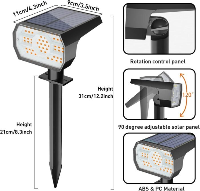 NYMPHY Solar Lights Outdoor Waterproof IP68, 56 LED 3 Lighting Modes Solar Powered Garden Yard Spot Solar Lights for Outside Landscape- 4 Pack (Warm White) - Image 5