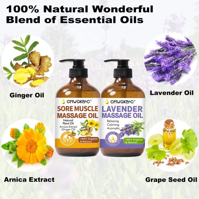 Christmas Gifts for Men,Stocking Stuffers for Women,Massage Oil for Massage Therapy,Lymphatic Drainage-Ginger Oil Sore Muscle Arnica Oil &Lavender Oil Relaxing Massage Oils for Date Night,Massage Ball - Image 6