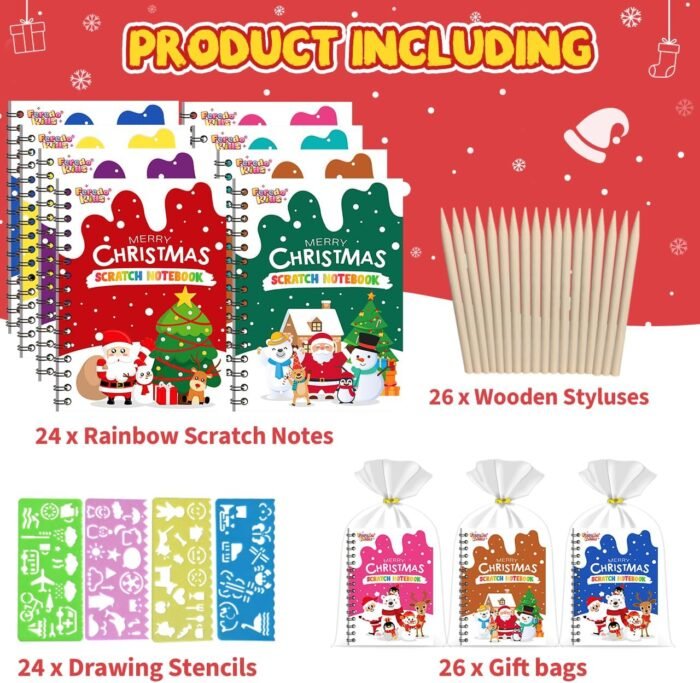 Christmas Party Favors for Kids Bulk: 24 Pack Rainbow Scratch Art Notebooks Party Favors for Girls Boys Birthday Goodie Bags Christmas Stocking Stuffers for Kids Classroom Prizes Gifts Bulk - Image 4