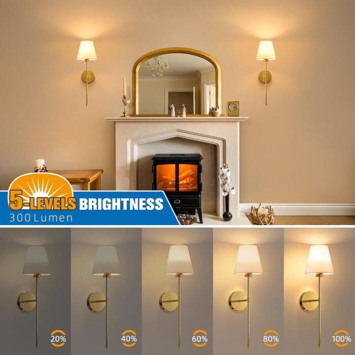NIORSUN Battery Operated Wall Sconce Set of 2,Gold Rechargeable Wall Lights with 5200mAh Dimmable Detachable Bulbs and Remote,10 Colors Wireless Sconces for Bedroom Living Room Hallway - Image 5