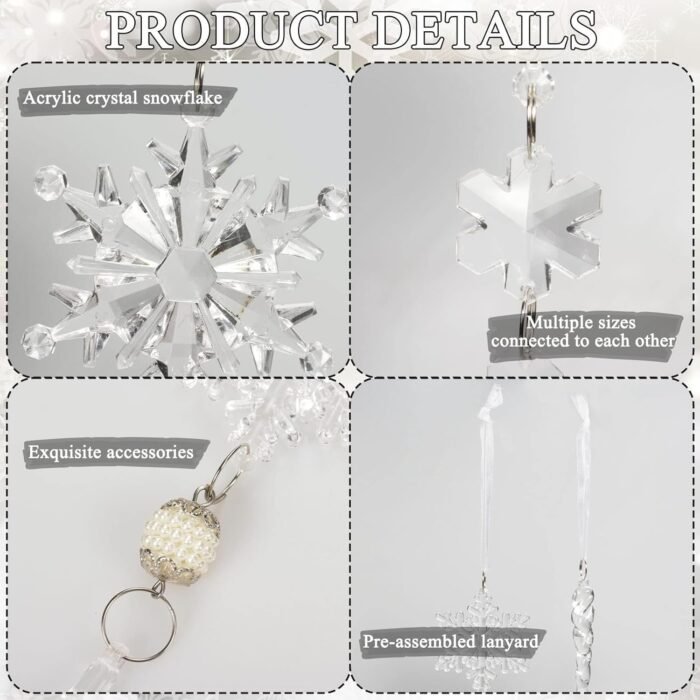 18pcs Crystal Christmas Ornaments for Tree Decorations-Hanging Acrylic Snowflake Icicle Ornaments with Drop Pendants for Winter Wonderland Chandelier Crystals Decorations Supplies - Image 6