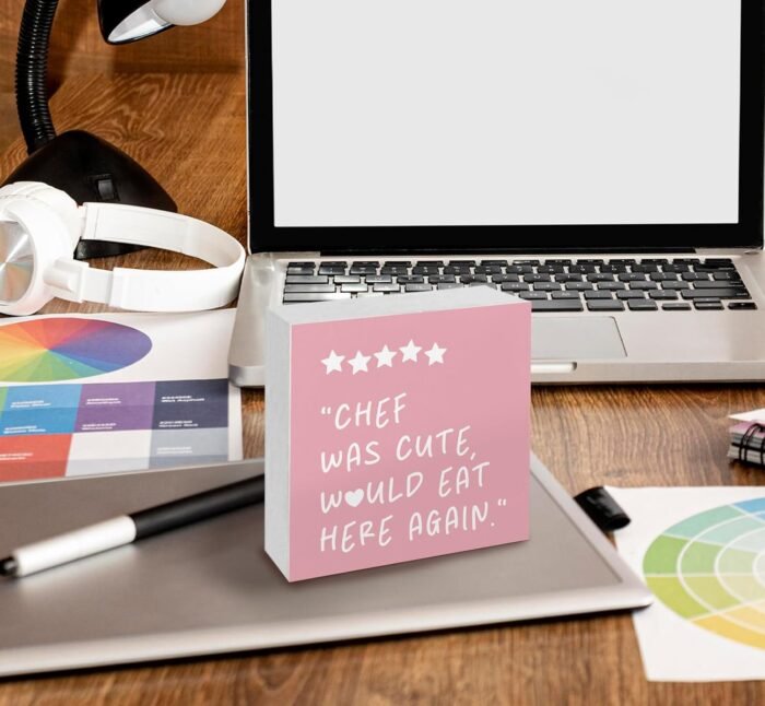 Chef Was Cute Would Eat Here Again Sign Pink, Pink Kitchen Home Decor Sign, Cute Preppy Kitchen Decor Wood Sign Home Decor for Girly Dining Room Restaurant - Image 4