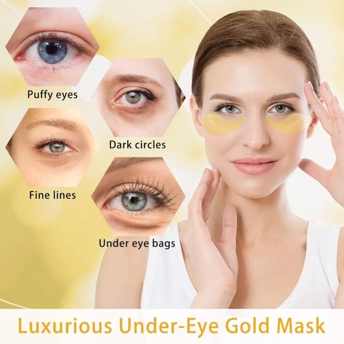 𝟔𝟎𝐏𝐂𝐒 Under Eye Patches, 24K Eye Mask for Puffy Eyes & Dark Circles Treatments, Reduce Under Eye Bags and Smooth Wrinkles, Eye Skin Care Pads for Beauty & Personal Care - Image 2