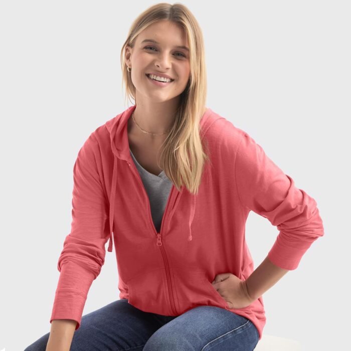 Hanes Women’s Slub Knit Full-Zip Hoodie, Textured Cotton Zip-Up T-Shirt Hoodie for Women - Image 4