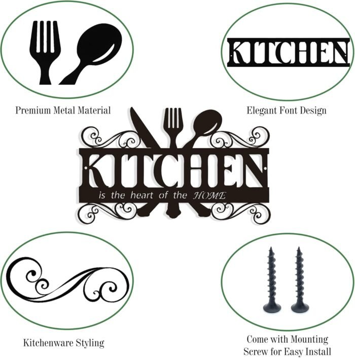Metal Rustic Kitchen Decor Signs Decoraions For Wall, Country Farmhouse Decoration for Dining Room, 13.8 x 8.8 Inches (Black) - Image 4