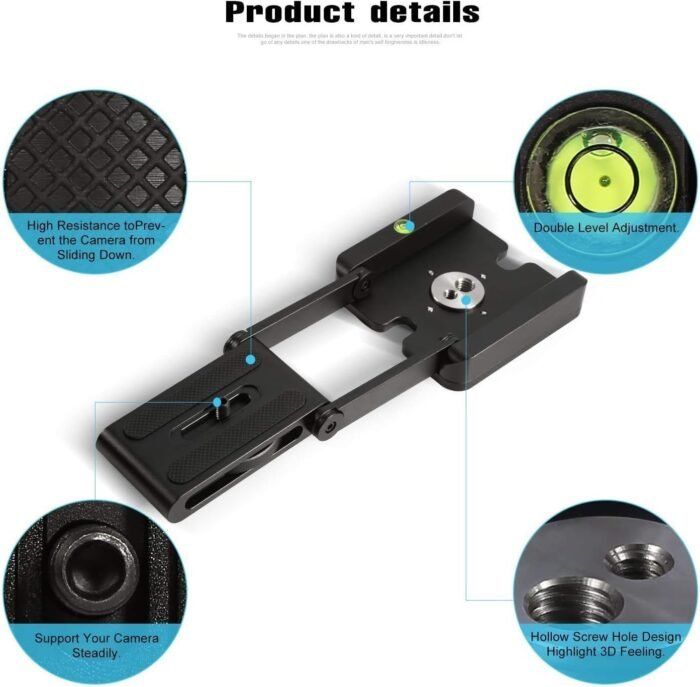 Universal Quick Release Plate, Z Flex Tilt Tripod Head, Aluminum Folding Tilt Head Camera Bracket Tripod Ball Head with Spirit Level for Nikon DSLR Camera - Image 4